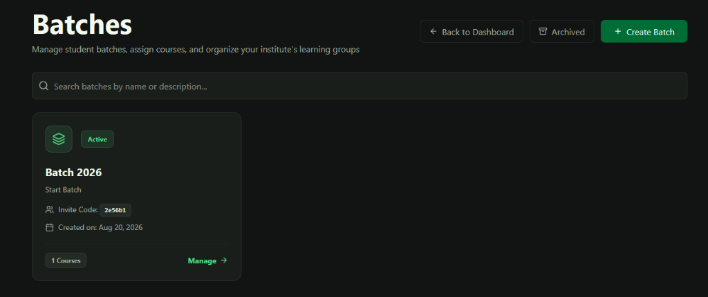 Batch List & 6-Character Invite Code
