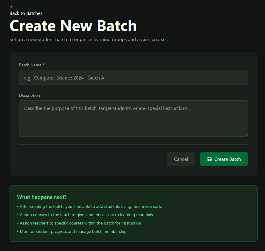 Create New Batch Form