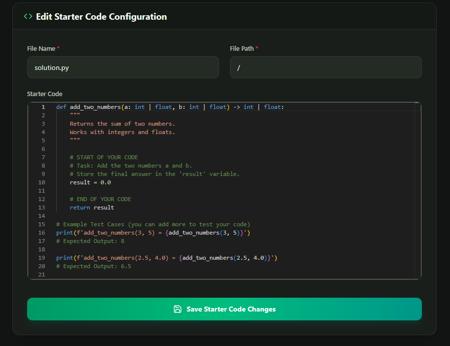 Edit Starter Code Modal