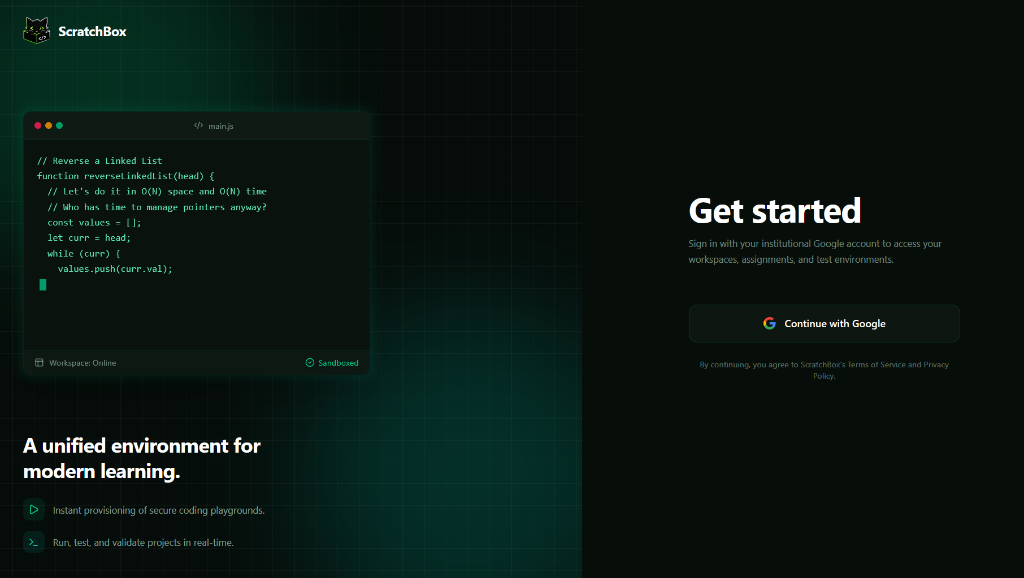 Scratchbox Google Sign-In Screen